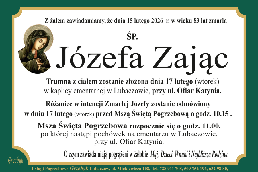 Zmarła Józefa Zając [83 lata]